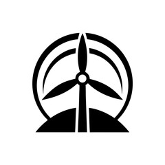 Wind turbine icon with circular eco energy concept modern silhouette

