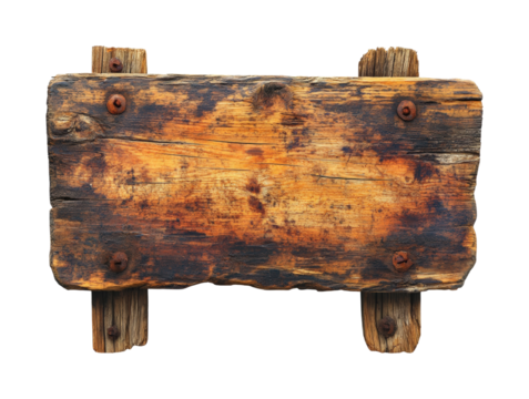 Weathered wooden signboard rustic location natural environment top view vintage concept. Isolated on transparent background, png.