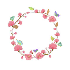 Regal florals and butterflies wreath vector border like fragrant for decorate and design home, card, fabric 