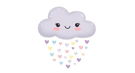 Obraz premium Kawaii Cloud Raining Colorful Hearts 