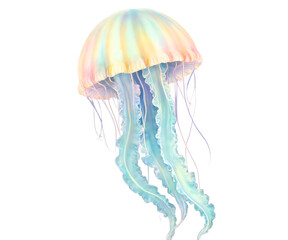 Pastel Jellyfish, A Delicate Dance of Color and Light in the Abyss, Floating Gracefully with Ethereal Beauty and Tranquility in the Aquatic Realm