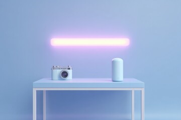 Fototapeta premium minimalist setup with vibrant neon color background showcases essence of dynamic channel environment