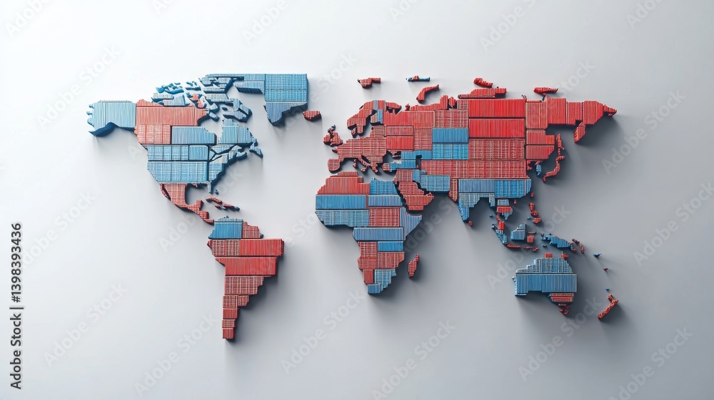 Poster global trade dynamics analyzing shipping containers on a world map business insights modern environm