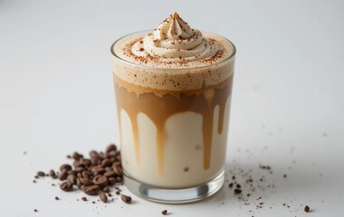 Trendy dalgona coffee with thick whipped coffee layer