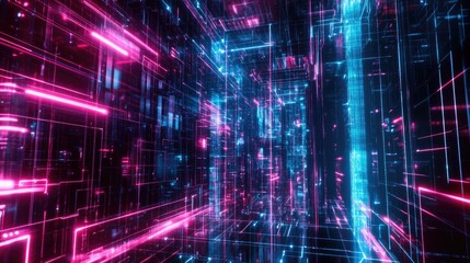 Obraz premium Abstract Digital Cityscape Neon Lightscape