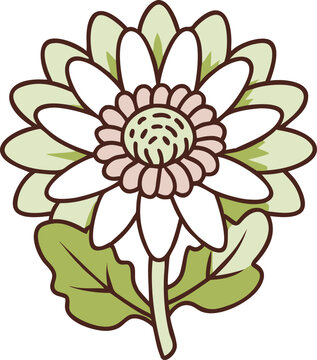 white flower green leaves simple design clip art preview