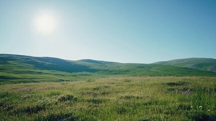 Fototapeta premium Sunny Day Over Lush Green Rolling Hills