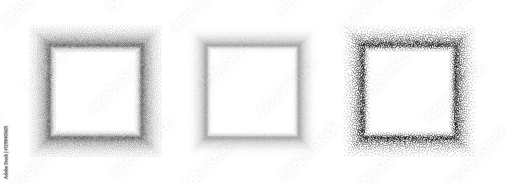 Poster black stippled square frame set. dotted gradient border collection. squared picture holders for bann