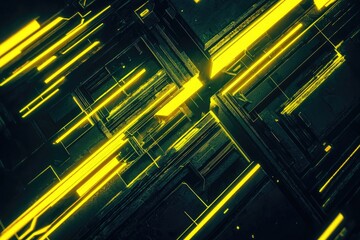 Abstract Yellow Neon Lines on Dark Background