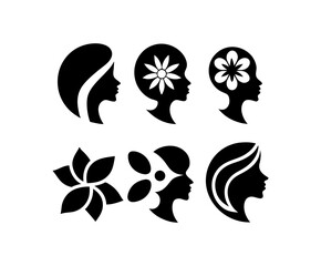 Elegant Female Silhouette with Floral Hair Design logo elements