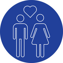 Couple with love icon. Bride and groom line vector. Wedding ceremony illustration isolated on transparent background. Simple silhouette of relationship love harmony sign. Symbolizing love and unity.