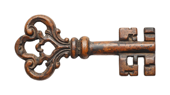 Unlocking secrets vintage key isolated historical concept. Isolated on transparent background, png.