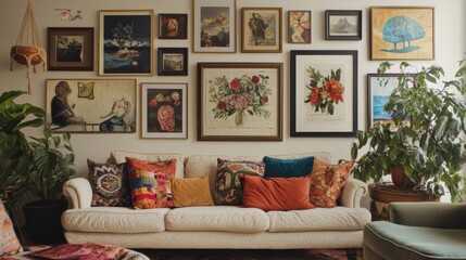 Fototapeta premium A Cozy Living Room Featuring Art and Comfortable Furnishings