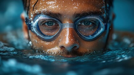 Fototapeta premium Swimmer focusing on technique while submerged in water during training session at indoor pool