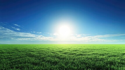 Fototapeta premium Vibrant Green Field Under a Sunny Blue Sky