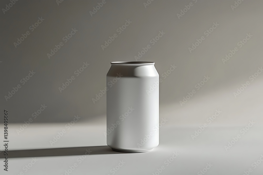 Poster minimalist silver can isolated on soft grey backdrop with subtle shadow play