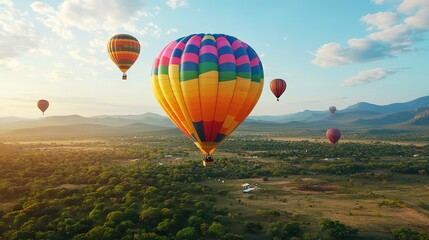Obraz premium Colorful hot air balloon festival over scenic landscape aerial view vibrant experience nature's beauty