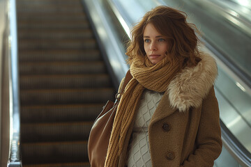 A woman wearing a brown coat and a scarf