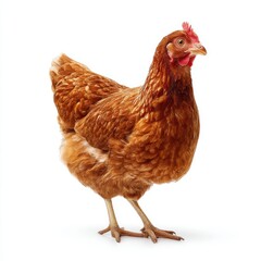 Fototapeta premium A brown hen standing isolated on white background