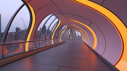 Obraz premium A modern futuristic arched bridge with illuminating neon lights