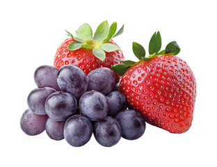 Fresh strawberries and grapes on healthy snack natural light. Isolated on transparent background, png.
