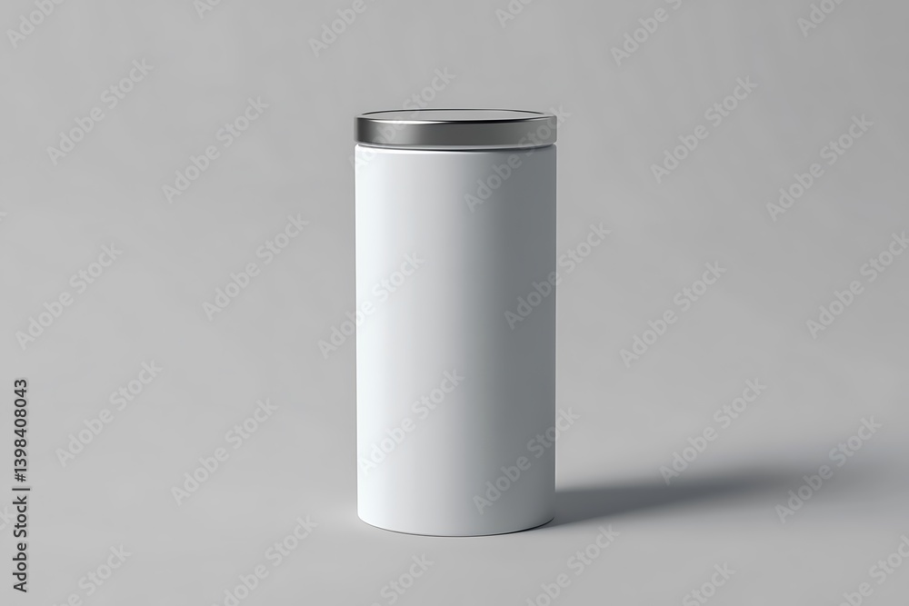Aufkleber minimalist white container with silver lid on neutral background simple product display