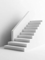 Minimalist 3D Staircase. Abstract Geometry for Product Display in a Clean Room Setting