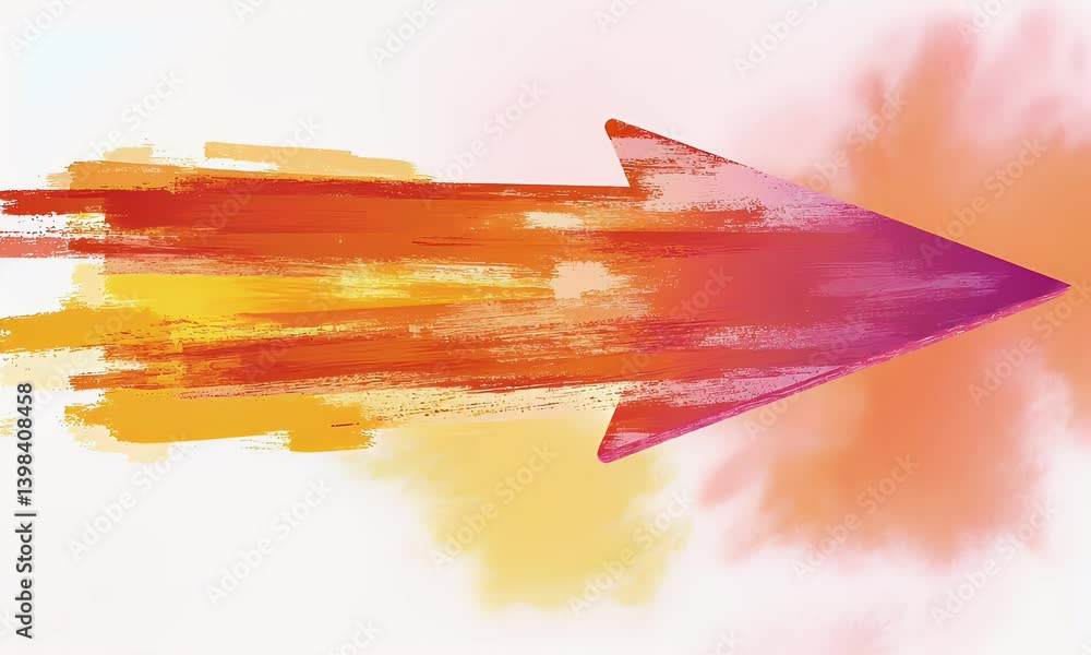 Poster dynamic arrow symbol representing motion and progress with vibrant orange and pink colors