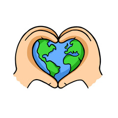 Heart-shaped Hands Holding the Earth Symbolizing Love for the Planet and Unity Among Humanity in a Colorful Illustrative Design