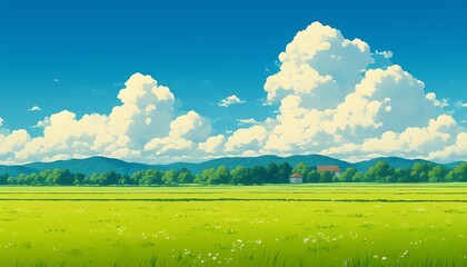 Fototapeta premium Sunny Meadow, Cloudscape, Farm