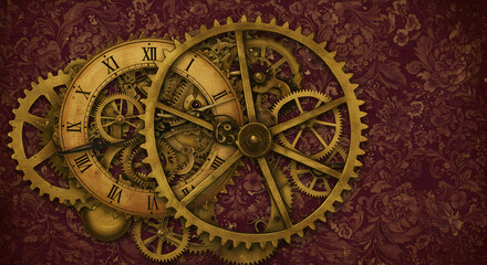 Vintage Clock Gears On Dark Background