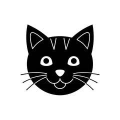 Black Silhouette Cute Kawaii Cat Head with Whiskers and Playful Expression vector illustration