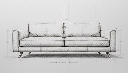 Couch Sketch with Dimensions Interior Design Blueprint