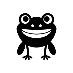 Fototapeta premium Black Silhouette Adorable Kawaii Frog Head with Big Round Eyes and Cheerful Smile vector illustration