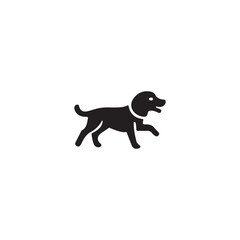 Simple black and white silhouette of a dog walking.A straightforward, minimalist silhouette of a dog wearing a collar, walking.