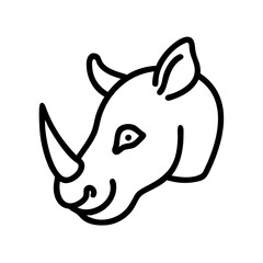 Rhino head outline drawing vector illustration, african animal line art, wildlife safari icon, zoo mascot sketch