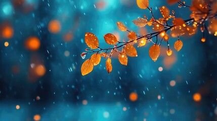 Autumn leaves in rain, vibrant colors