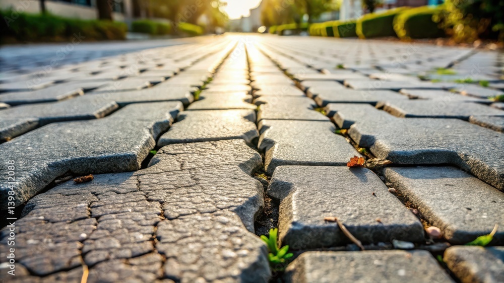 Poster sunlit stone path leading to a distant horizon