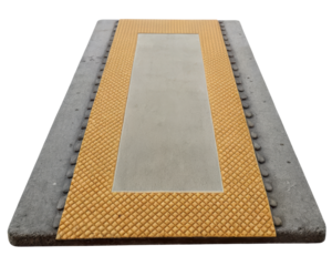 Yellow tactile paving slab with gray concrete center on a transparent background