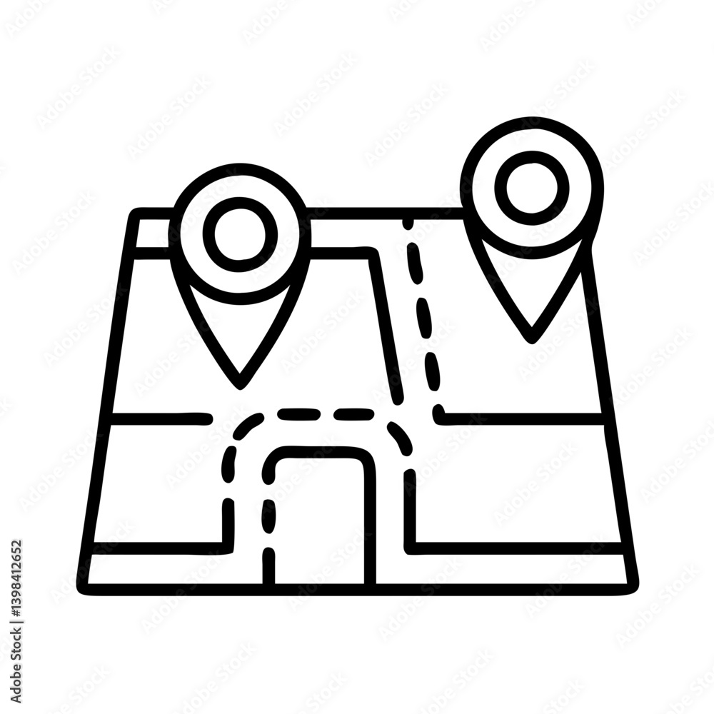 Poster vector map with location pin markers for navigation travel destination and route planning