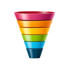 Colorful inverted funnel diagram representing sales funnel or customer journey isolated on white background