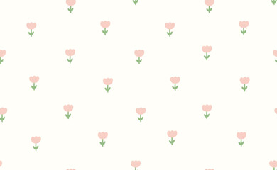 Pink tulip flower seamless vector pattern