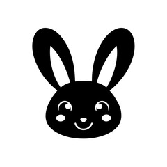 Black Silhouette Cute Kawaii Rabbit Head with Floppy Ears and Shy Smile vector illustration