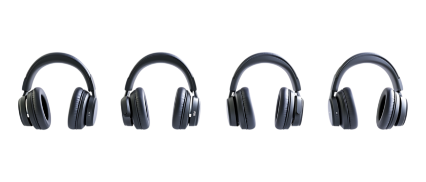 Pack of Wireless Headphones Set Against Transparent Background for Technology Branding, Music Promotion, or Lifestyle Design Projects