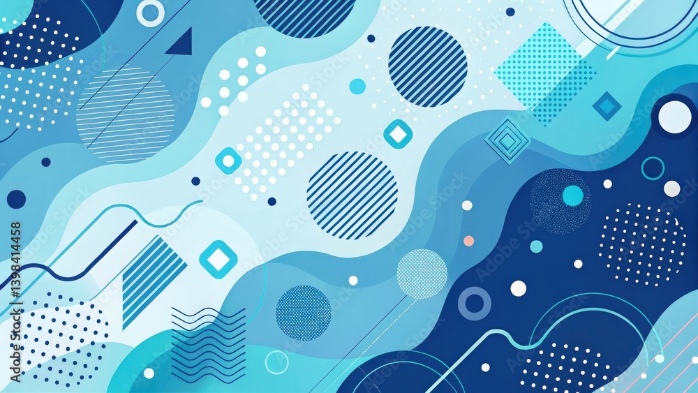 Poster abstract blue and white geometric pattern design featuring organic shapes and linear elements