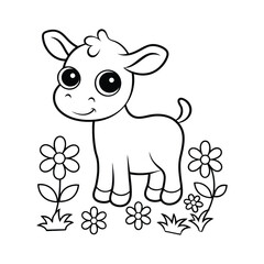 A baby cow coloring page vector art illustration