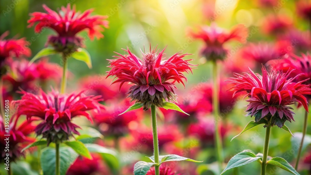 Poster vibrant crimson blossoms in a sunlit garden, showcasing the intricate details of each flower's uniqu
