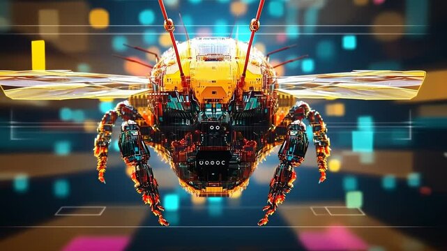 Futuristic robotic bee in flight, digital art