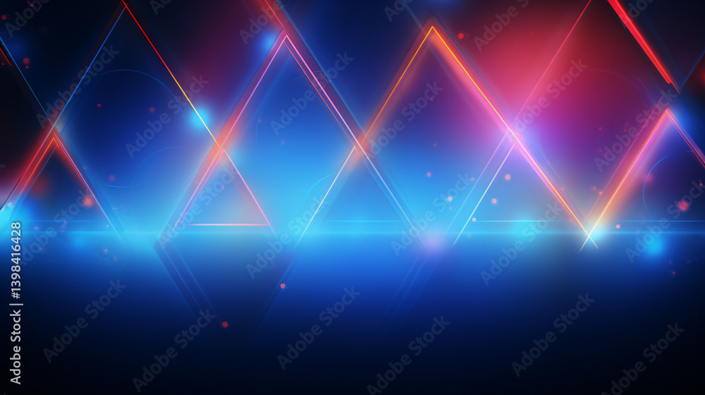 Leinwandbilder Innovative tech background with a gradient light, featuring a triangle design and glowing blue-pink effect.

