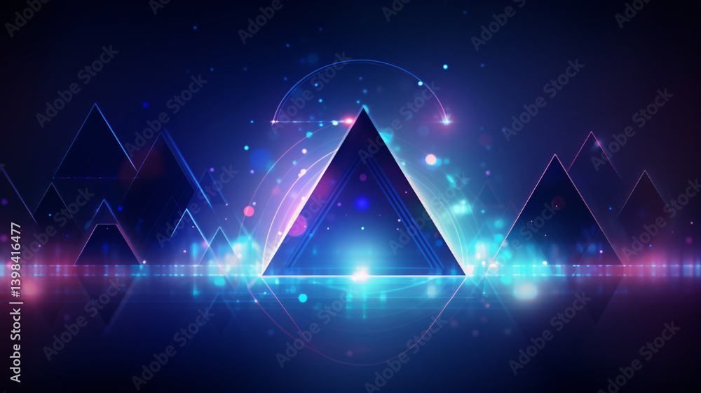 Poster Innovative tech background with a gradient light, featuring a triangle design and glowing blue-pink effect.

